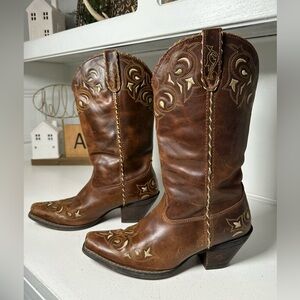 Durango Women’s Brown Western Cowboy Boots Size 8 Classic Stitching Country Chic